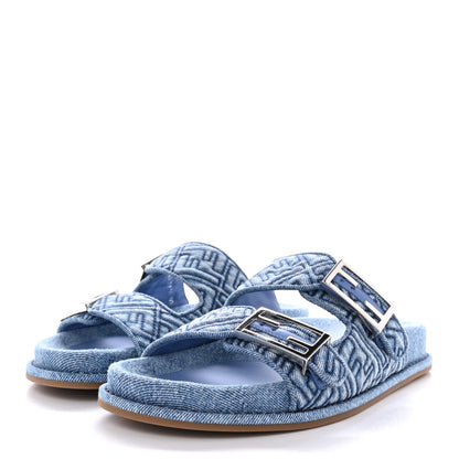 Fendi Denim Jacquard FF Womens Fendi Feel Buckled Slide Sandals 39.5 Blue 3 of 10