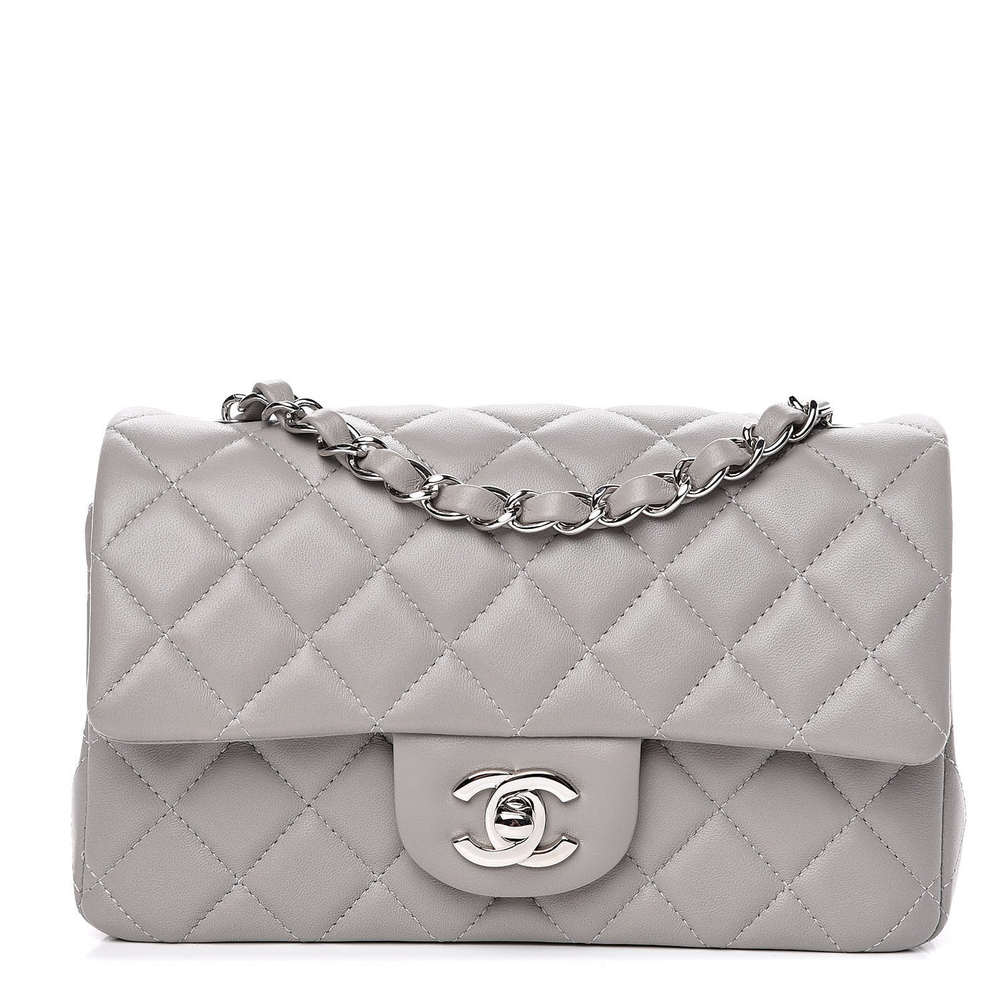 Lambskin Quilted Mini Rectangular Flap Grey