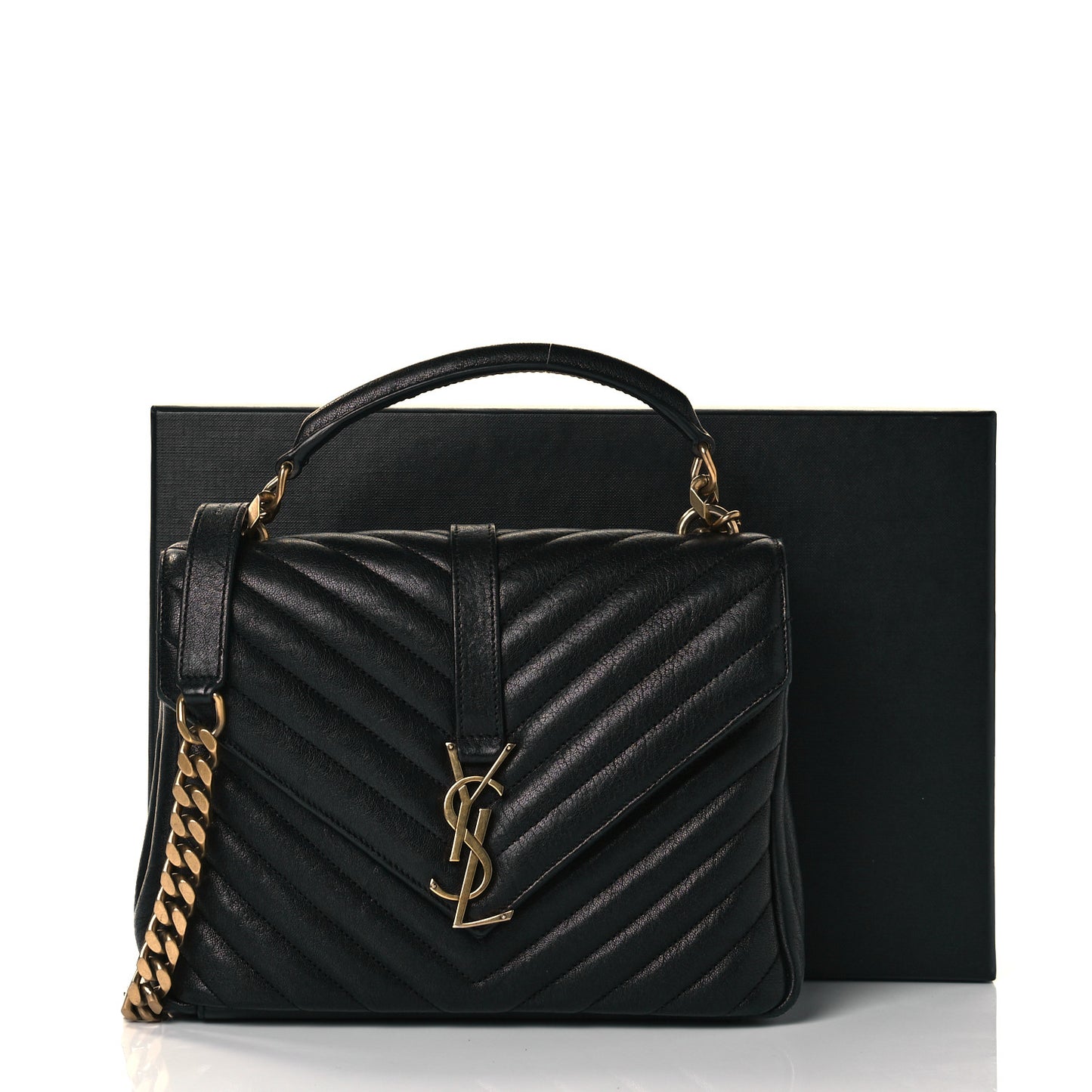 Sheepskin Matelasse Chevron Monogram Medium College Bag Black