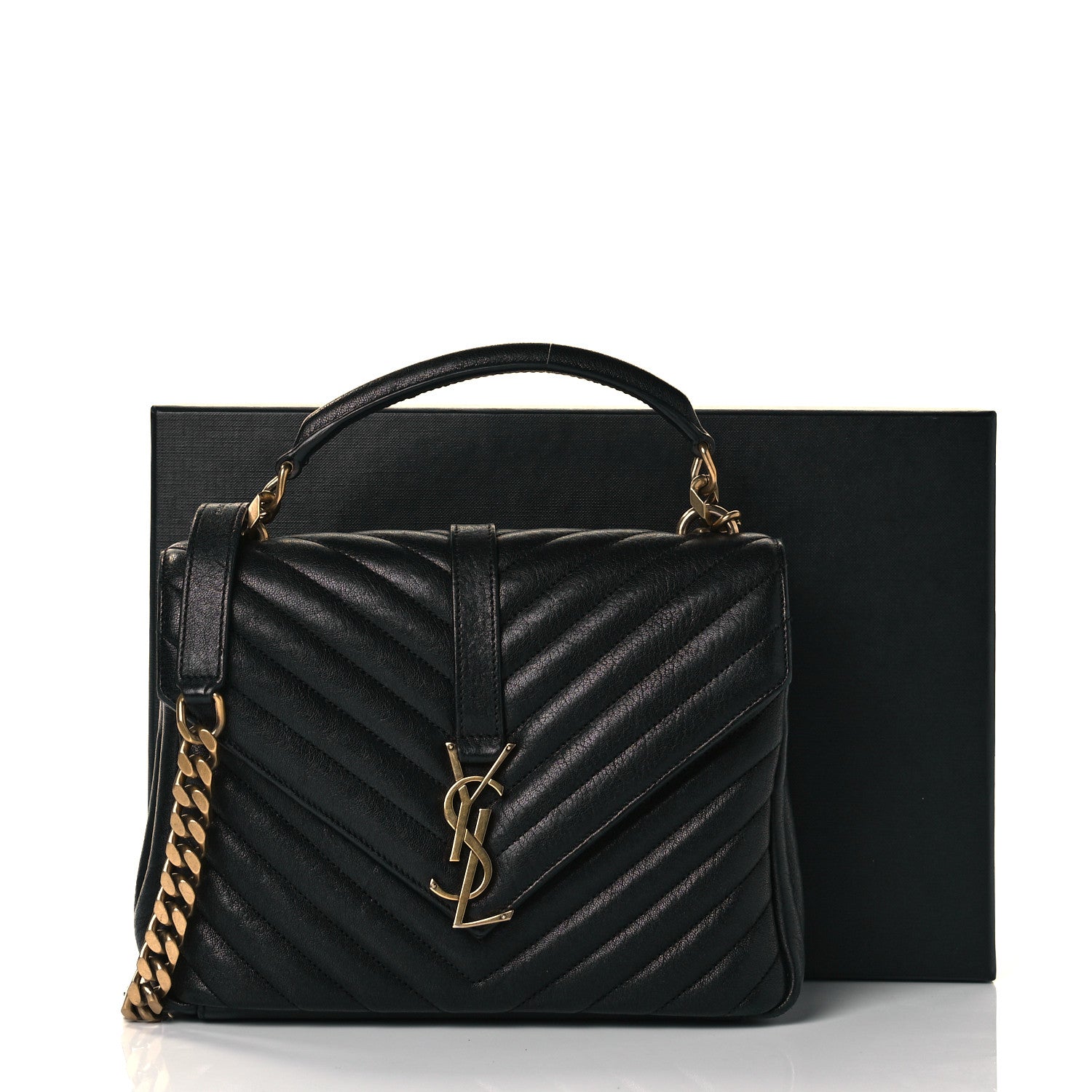 Saint Laurent Sheepskin Matelasse Chevron Monogram Medium College Bag Black 15 of 15
