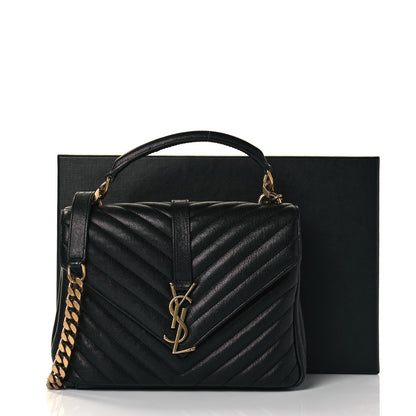 Saint Laurent Sheepskin Matelasse Chevron Monogram Medium College Bag Black 15 of 15