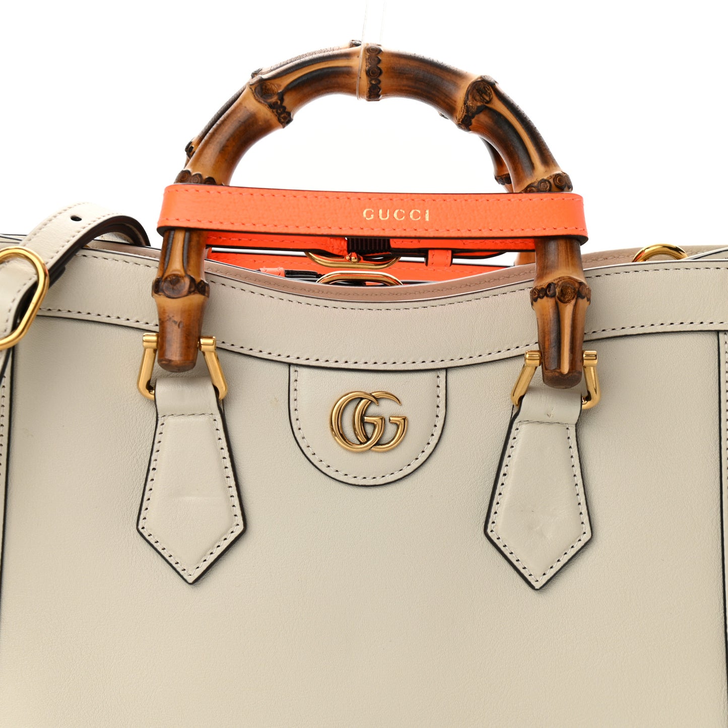 Wonka Grain Calfskin Small Diana Tote Bag Mystic White Orange Fluo