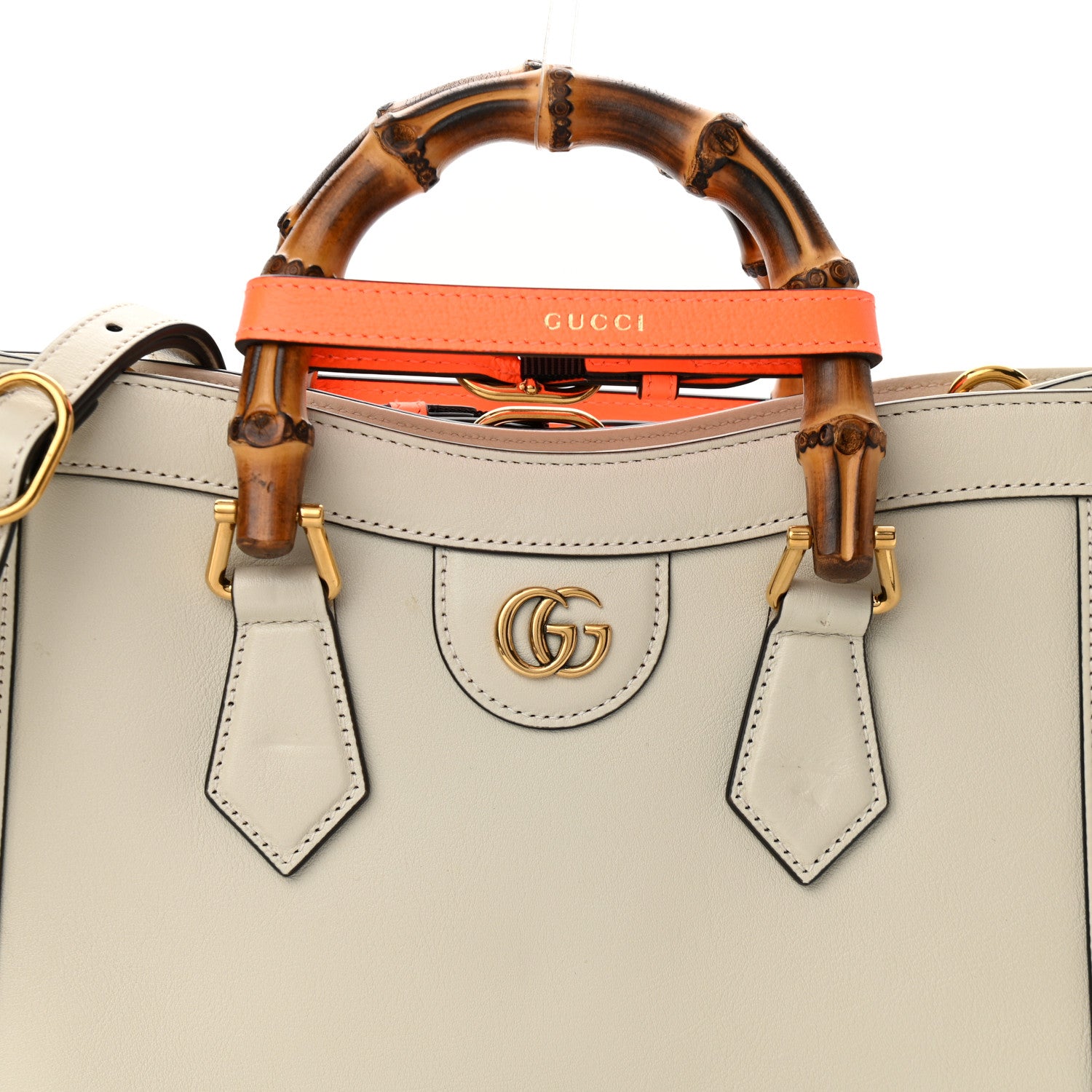 Gucci Wonka Grain Calfskin Small Diana Tote Bag Mystic White Orange Fluo 9 of 10