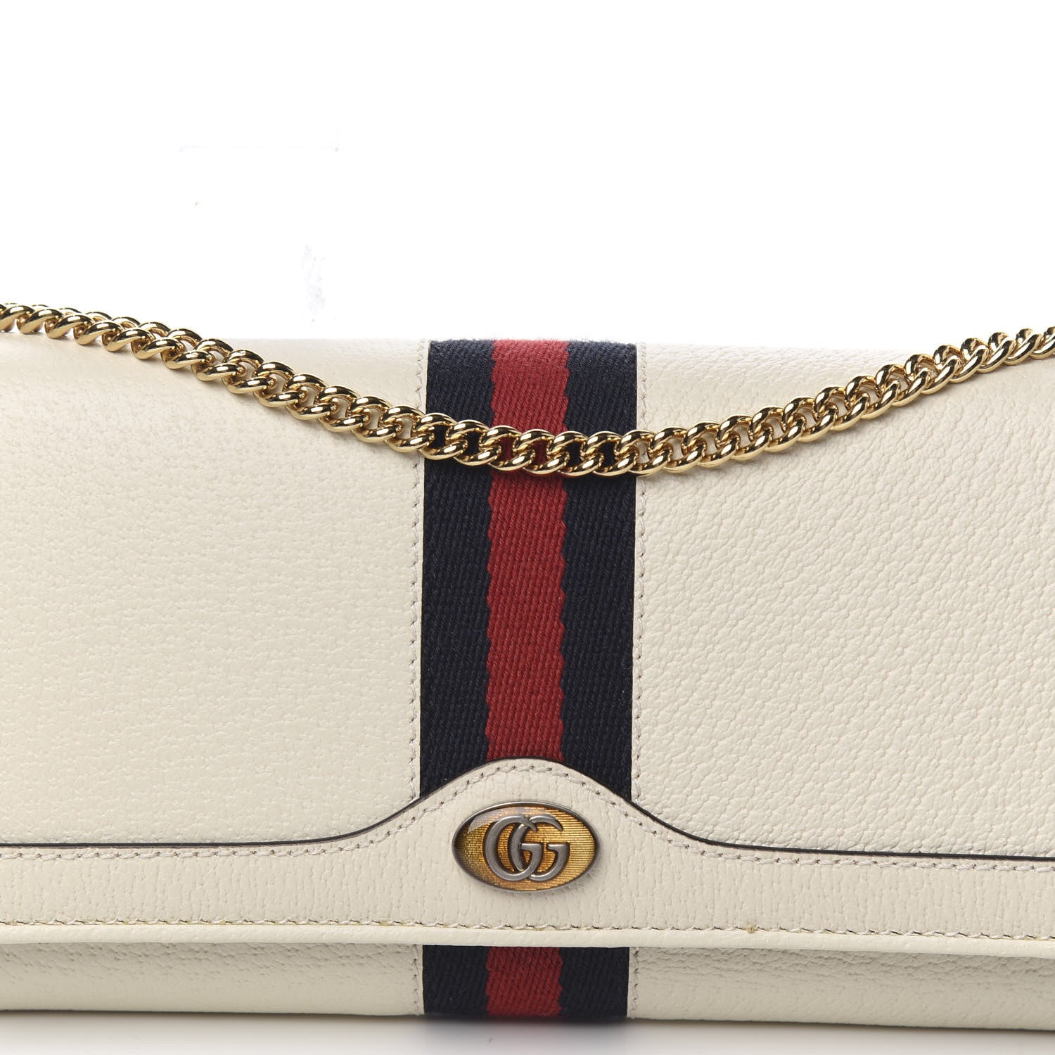 Gucci Textured Calfskin Web Ophidia Wallet On Chain Mystic White 9 of 10