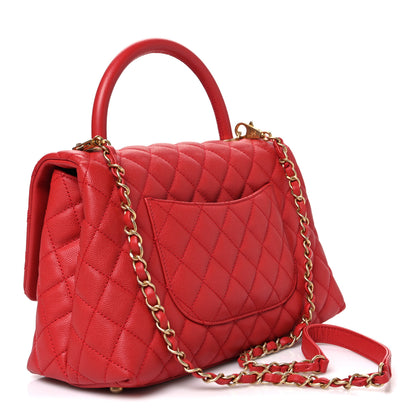 Chanel Caviar Quilted Small Coco Handle Flap Red 3 of 10