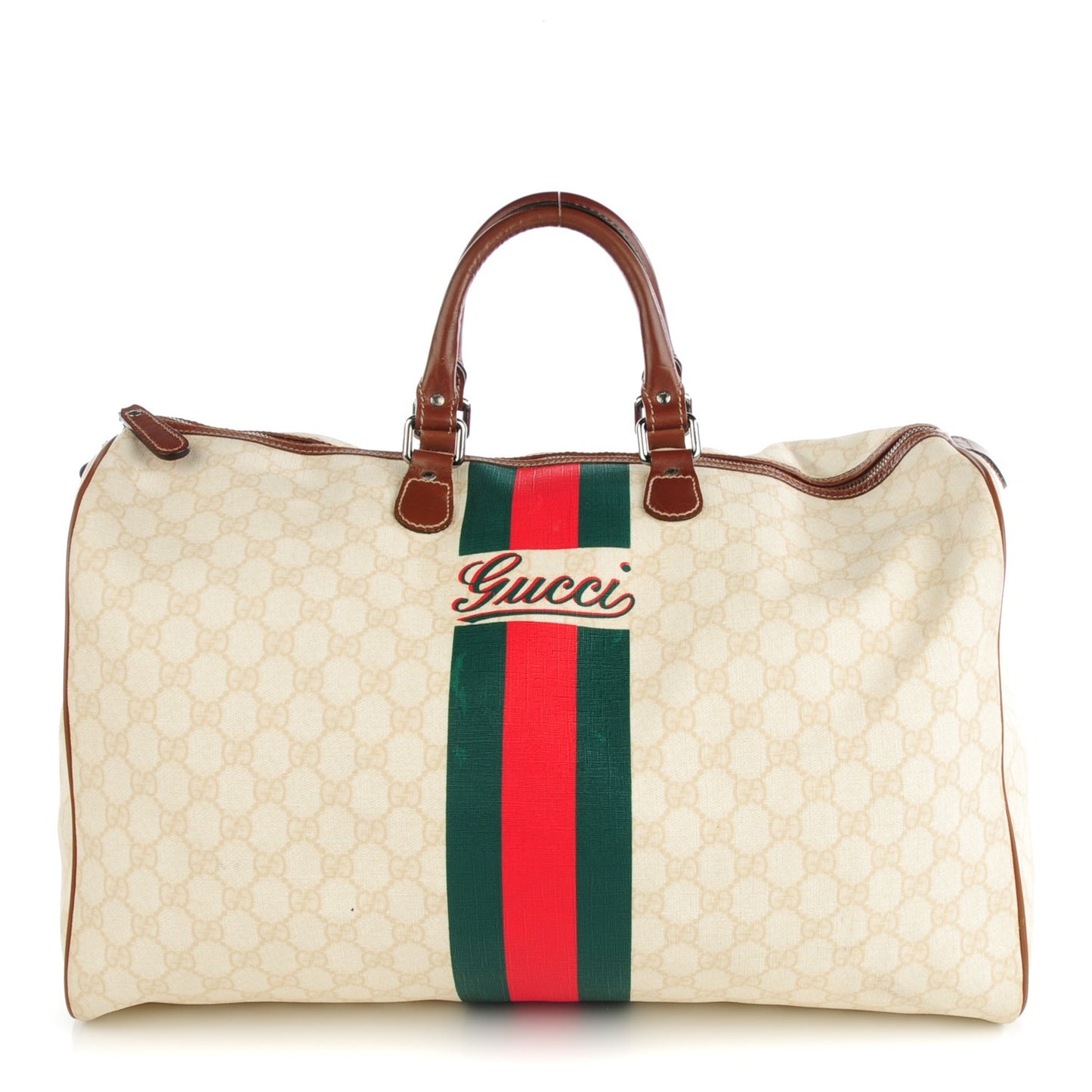 GG Plus Monogram Web Stripe Large Carry On Duffle Tan