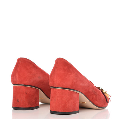 Gucci Kid Scamosciato GG Marmont Fringe 50mm Loafer Pumps 38 Vulcanic Red 4 of 12