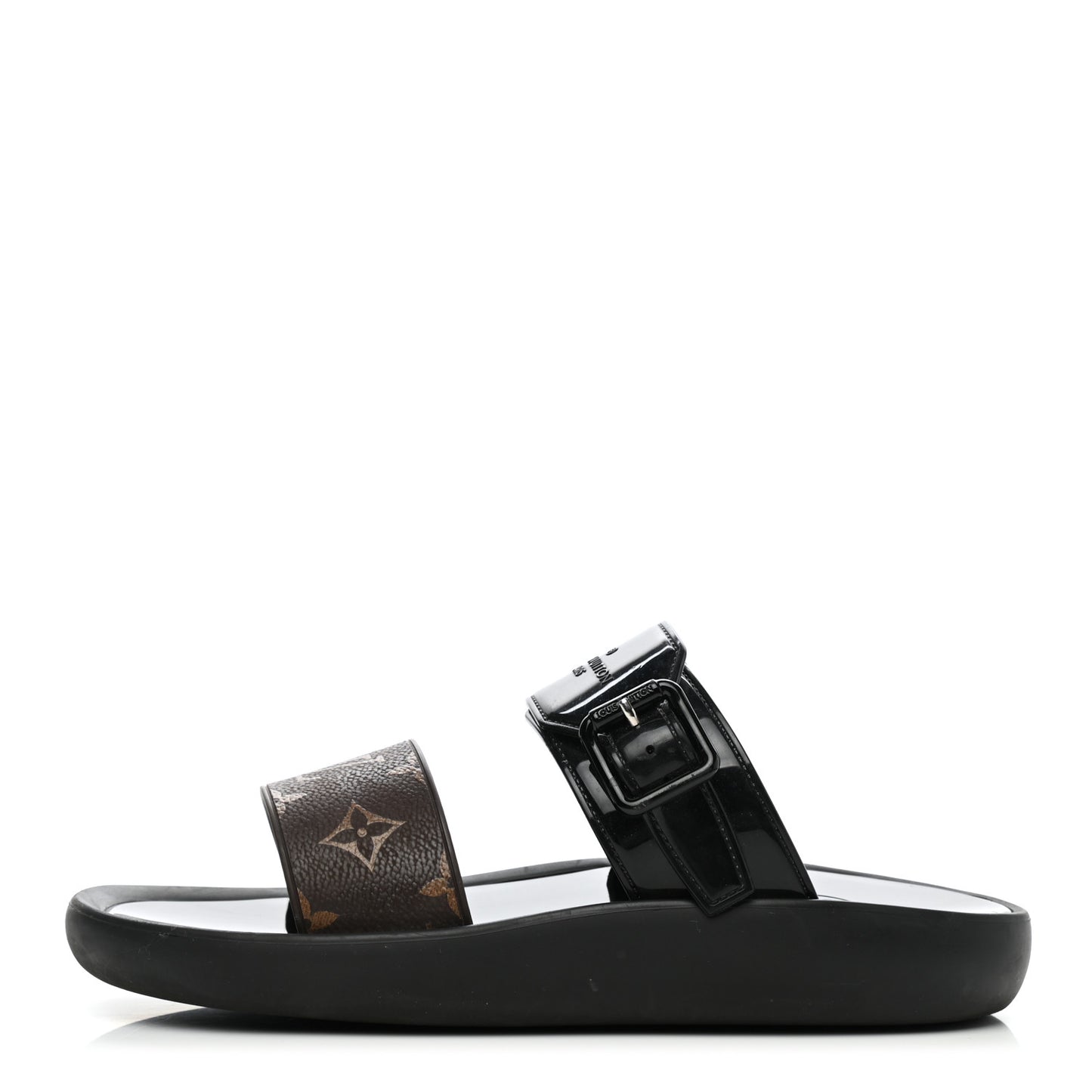 Monogram Sunbath Flat Mule Sandals 39 Black