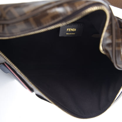 Fendi X FILA Glazed Fabric Vitello Century FF 1974 Mania Belt Bag Mogano Panna Blueberry 5 of 9