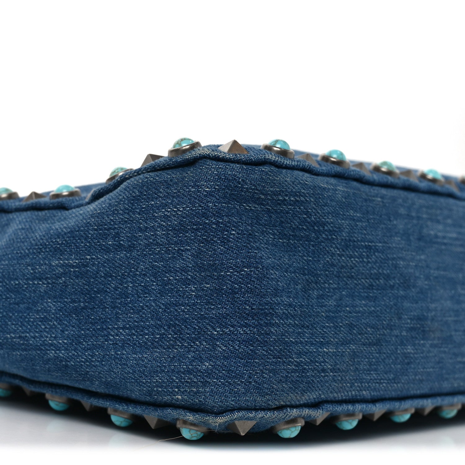 Valentino Garavani Denim Small Guitar Strap Rockstud Rolling Flip-Lock Messenger Bag Blue 8 of 10