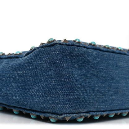 Valentino Garavani Denim Small Guitar Strap Rockstud Rolling Flip-Lock Messenger Bag Blue 8 of 10