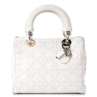 Christian Dior Lambskin Stitched Woven Medium Lady Dior White 1 of 16