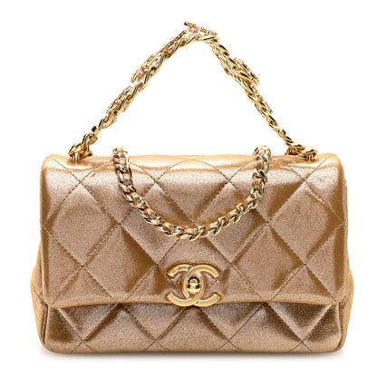 Chanel Metallic Lambskin Quilted Mini CC Crystal Logo Chain Flap Gold 1 of 10