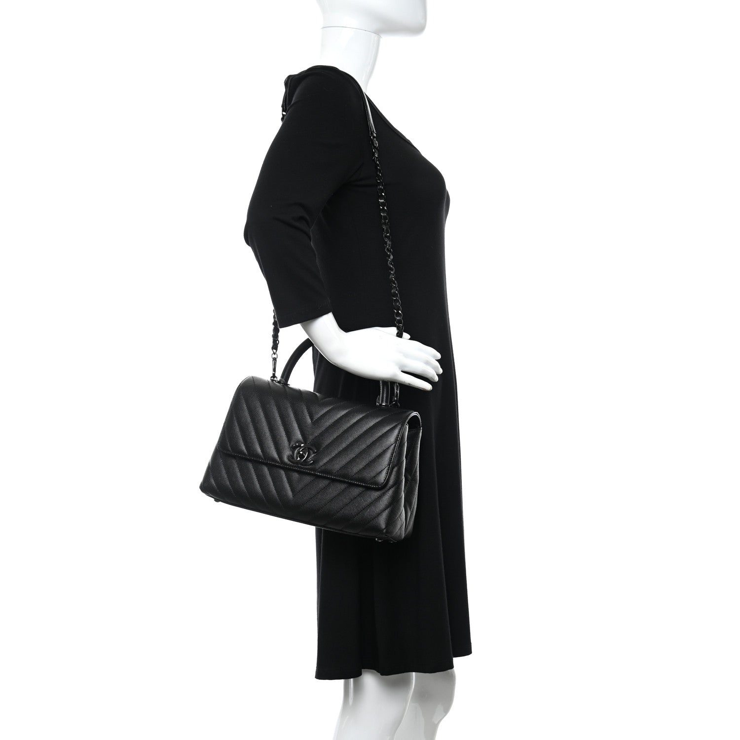 Chanel Caviar Chevron Quilted Small Coco Handle Flap So Black 2 of 10
