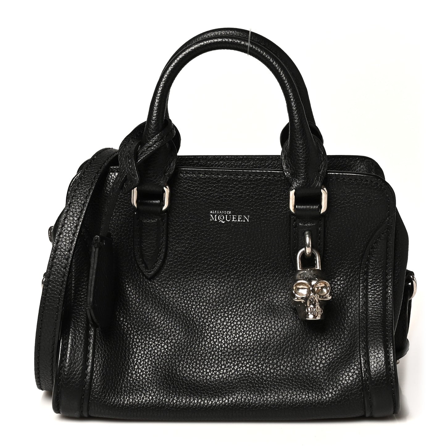 Pebbled Calfskin Mini Skull Padlock Zip Around Tote Black
