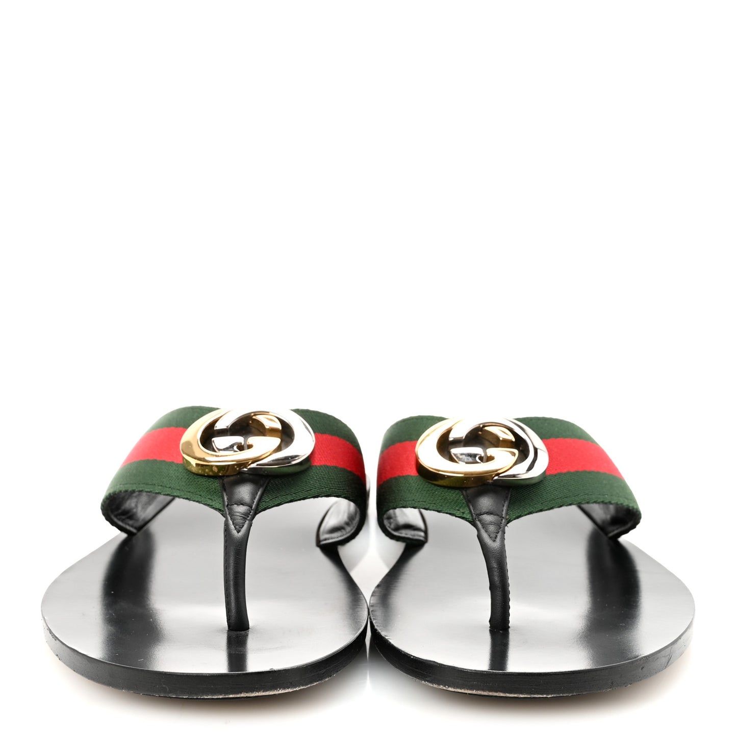 Nylon Calfskin Web Mens GG Thong Sandals 6 Green Red Black