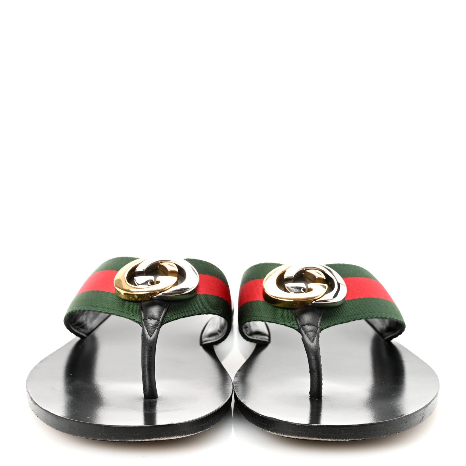 Gucci Nylon Calfskin Web Mens GG Thong Sandals 6 Green Red Black 3 of 10