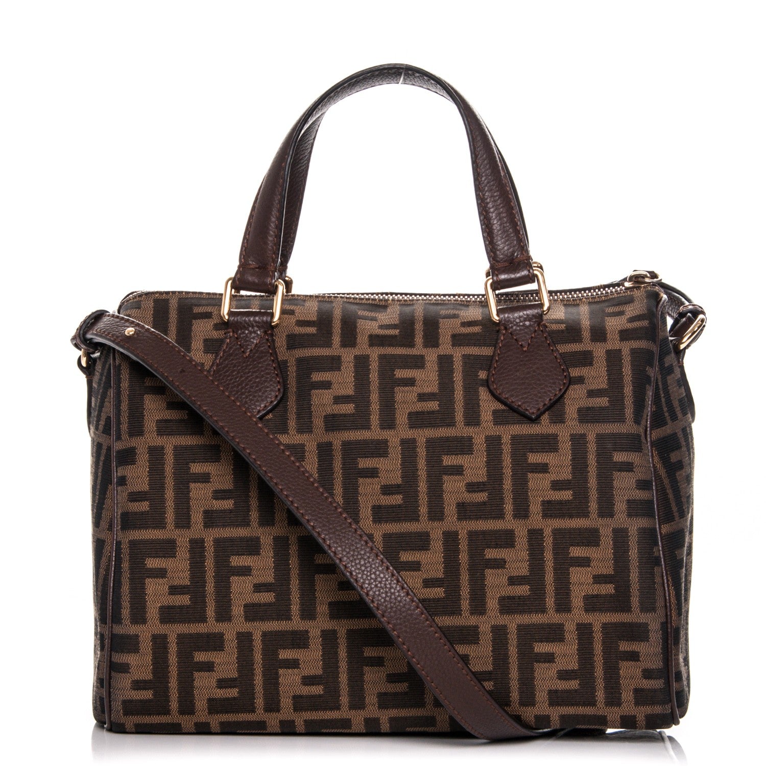 Fendi Zucca Vitello Artic Small Boston Tobacco Castagna 1 of 7