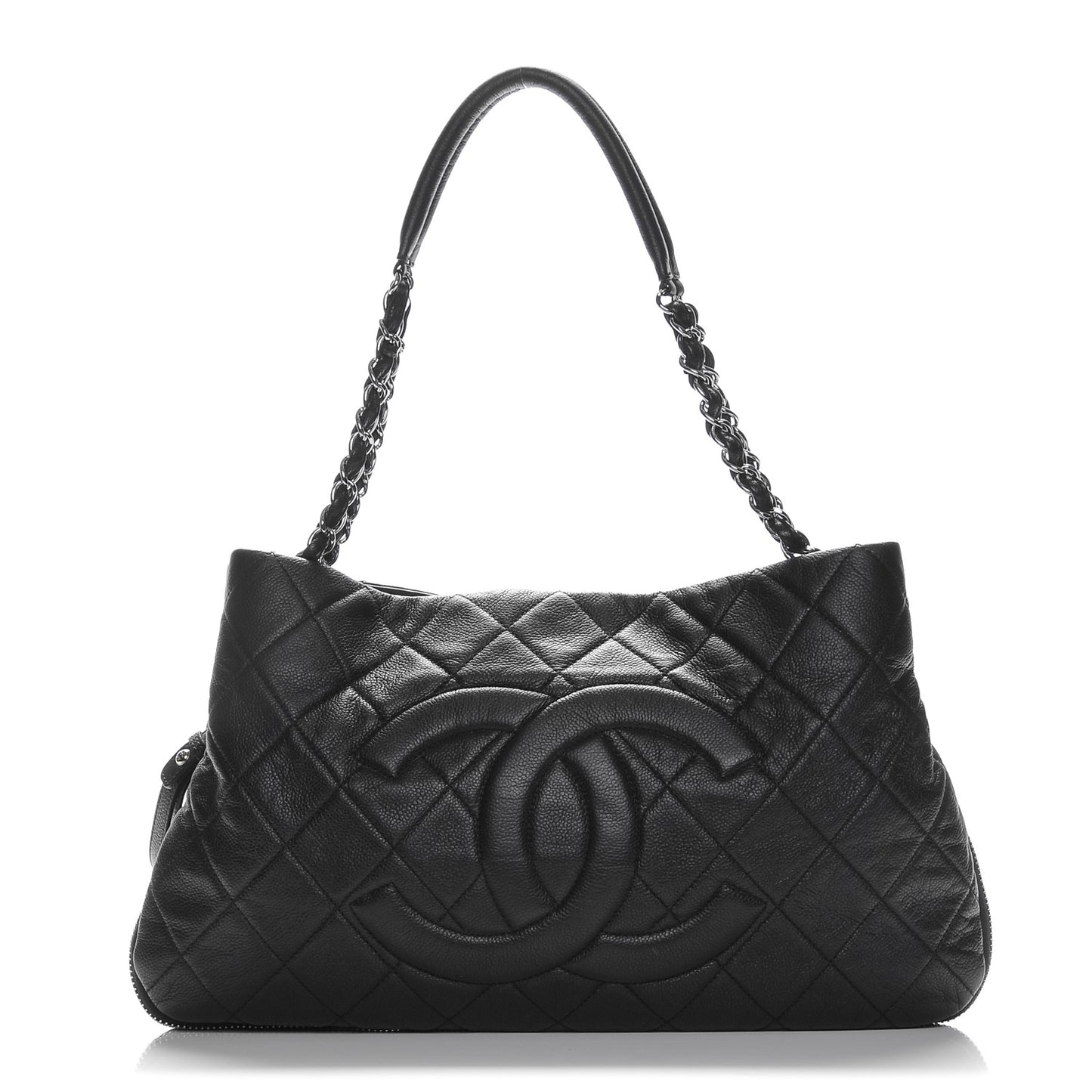 Caviar Quilted Expandable Zip Shoulder Bag Black