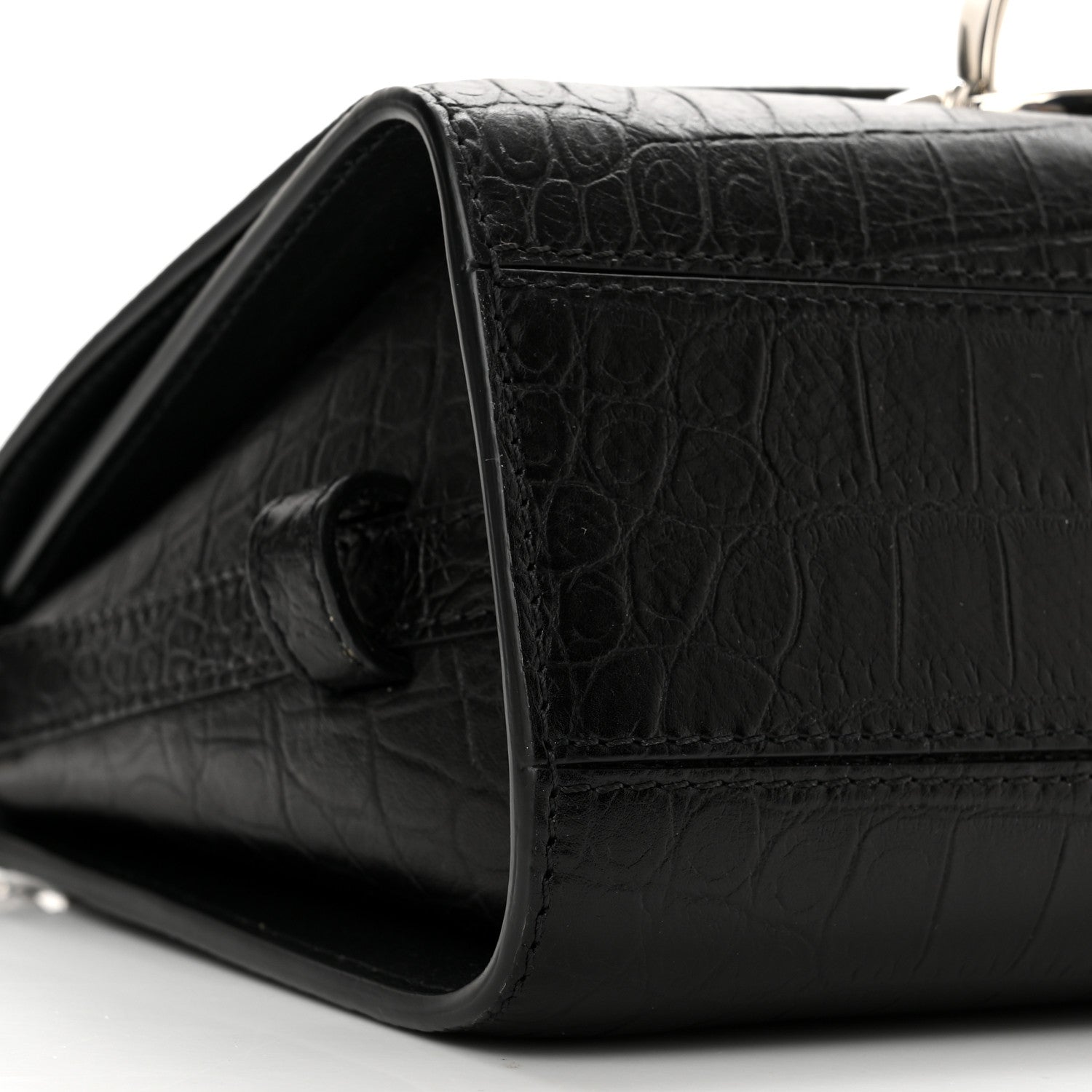 Alexander McQueen Calfskin Crocodile Embossed The Story Shoulder Bag Black 8 of 9