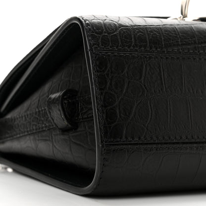 Alexander McQueen Calfskin Crocodile Embossed The Story Shoulder Bag Black 8 of 9