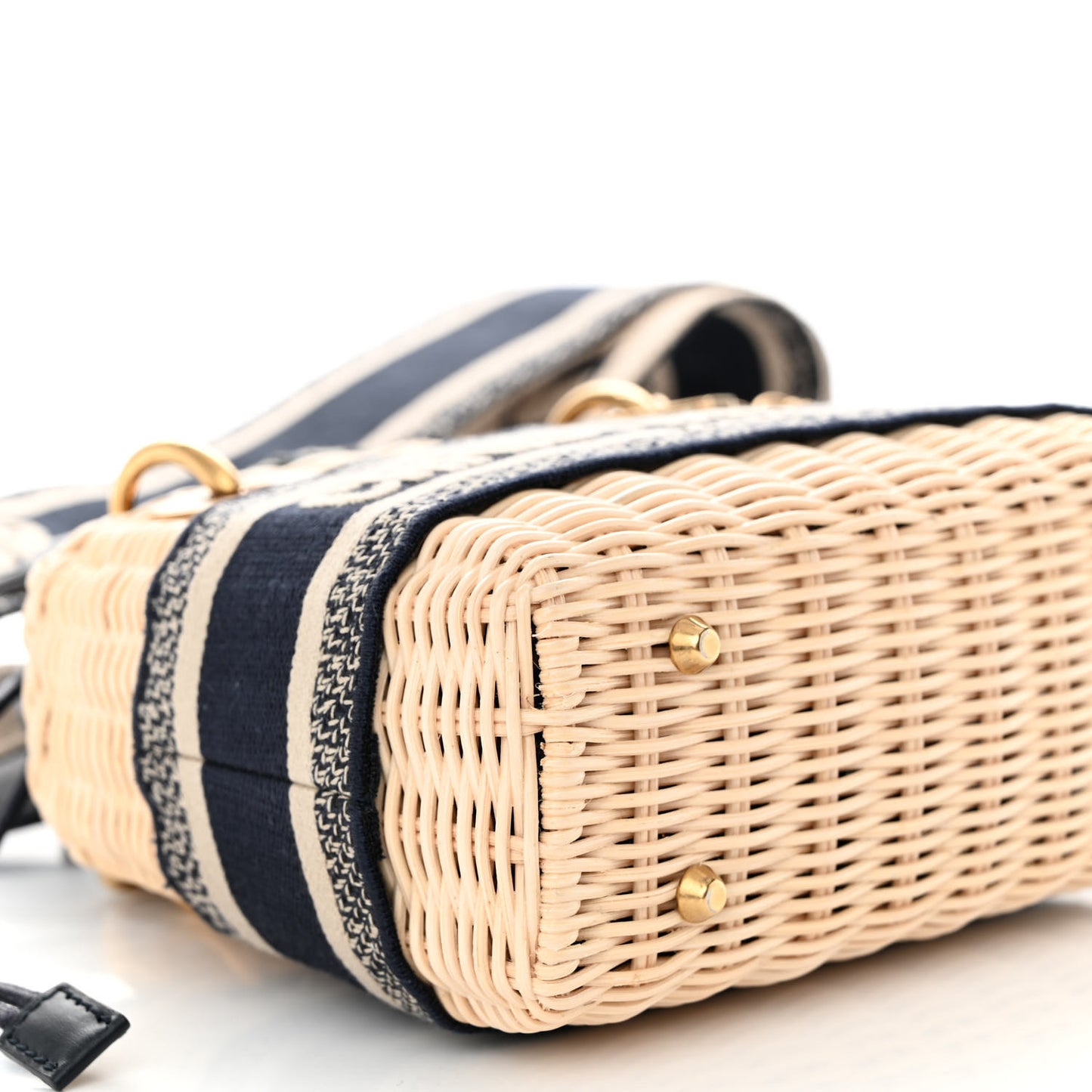 Wicker Oblique Mini Lady Dior Bag Blue