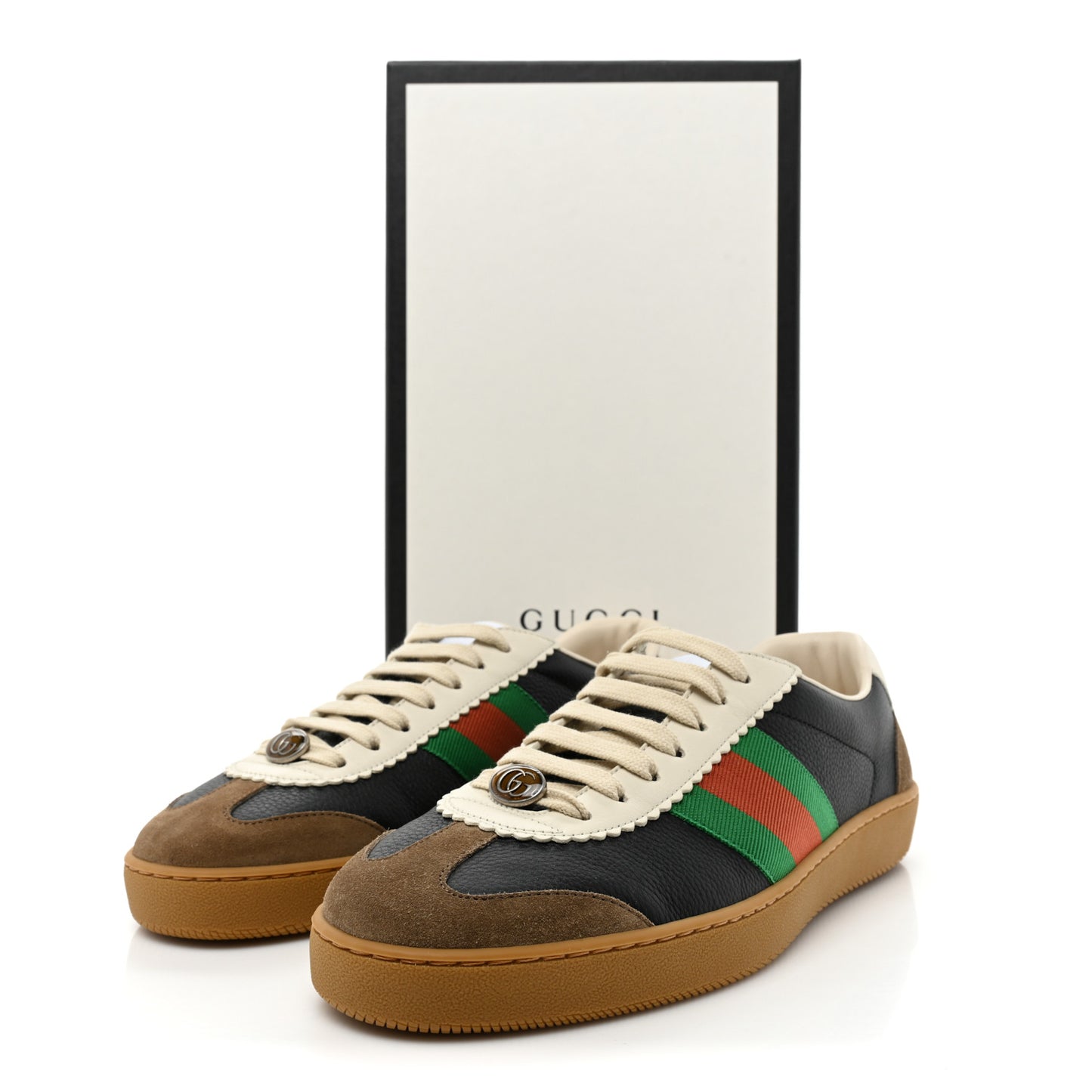 Calfskin Suede Web Mens G74 Sneakers 8.5 Ardesia Black New Mystic White
