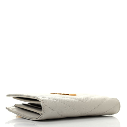 Saint Laurent Grain De Poudre Matelasse Chevron Monogram Zipped Two-Part Wallet Crema Soft 4 of 7
