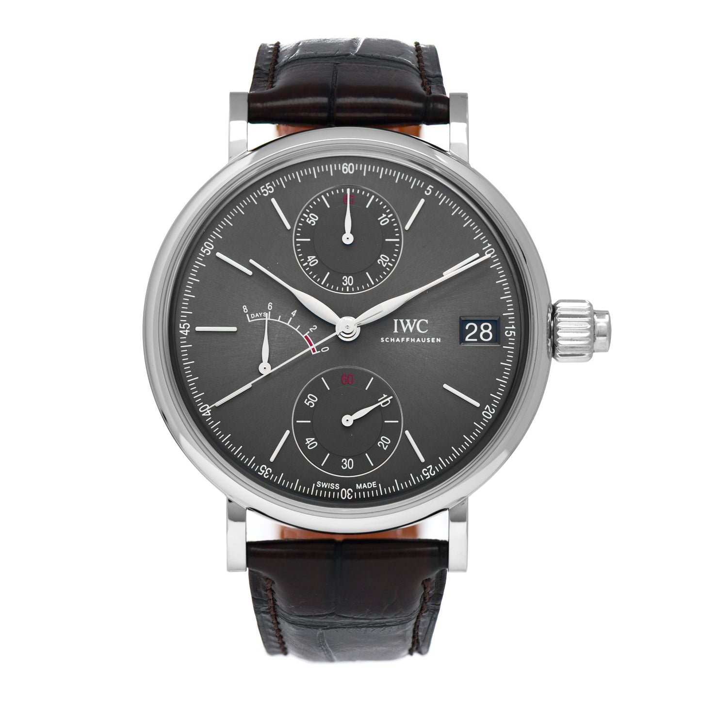 18K White Gold Alligator 45mm Portofino 8 Days Chronograph Manual Winding Watch Slate IW515103