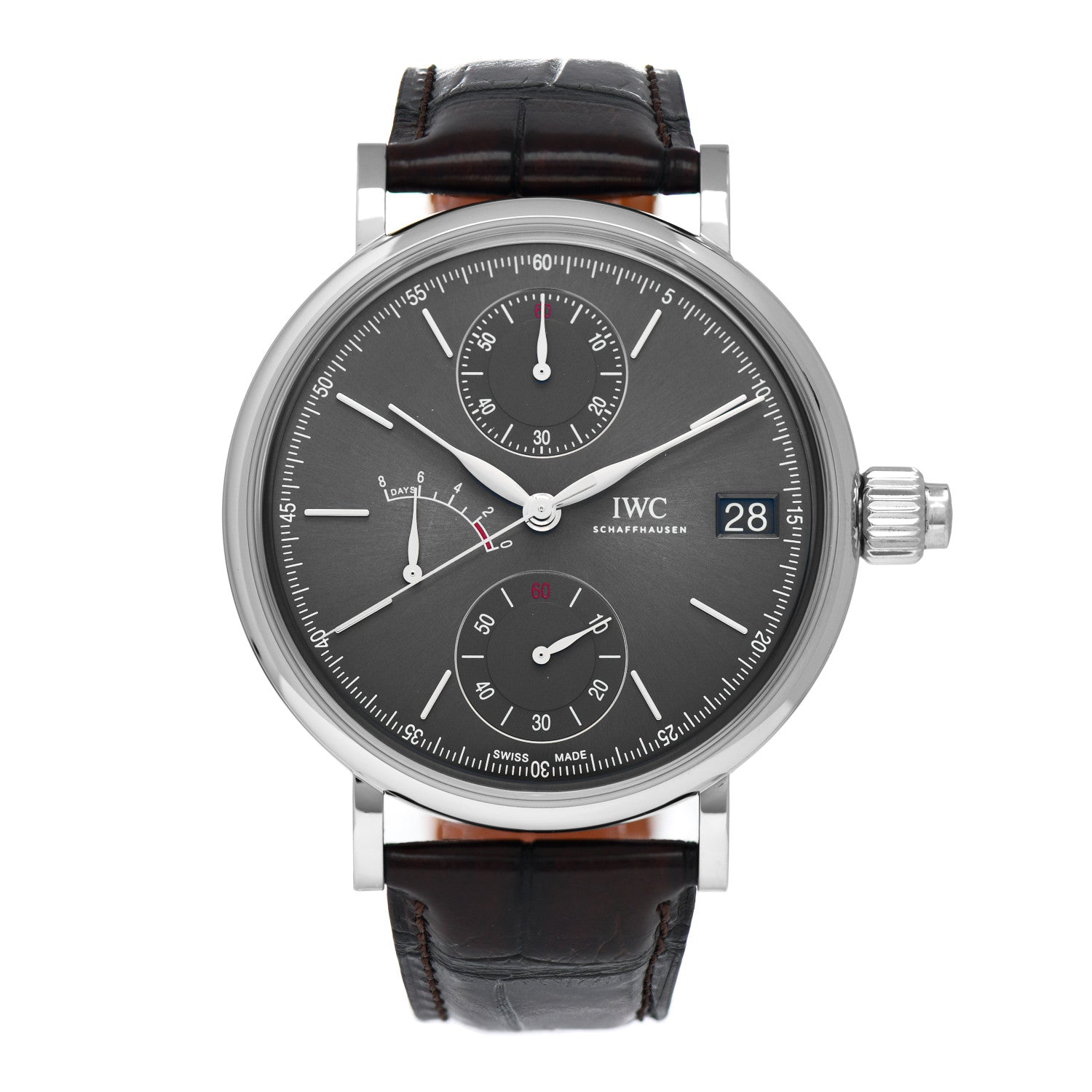 IWC 18K White Gold Alligator 45mm Portofino 8 Days Chronograph Manual Winding Watch Slate IW515103 1 of 5