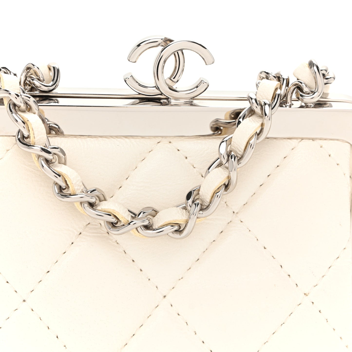Lambskin Plexi Quilted CC Evening Clutch With Chain White