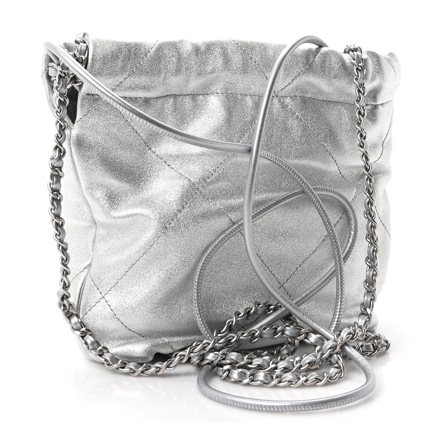 Metallic Lambskin Quilted Mini Chanel 22 Silvery