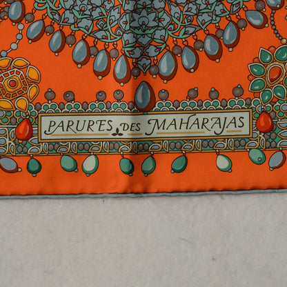Hermes Silk Parures Des Maharajas Scarf 90 Orange Vert De Gris 5 of 8