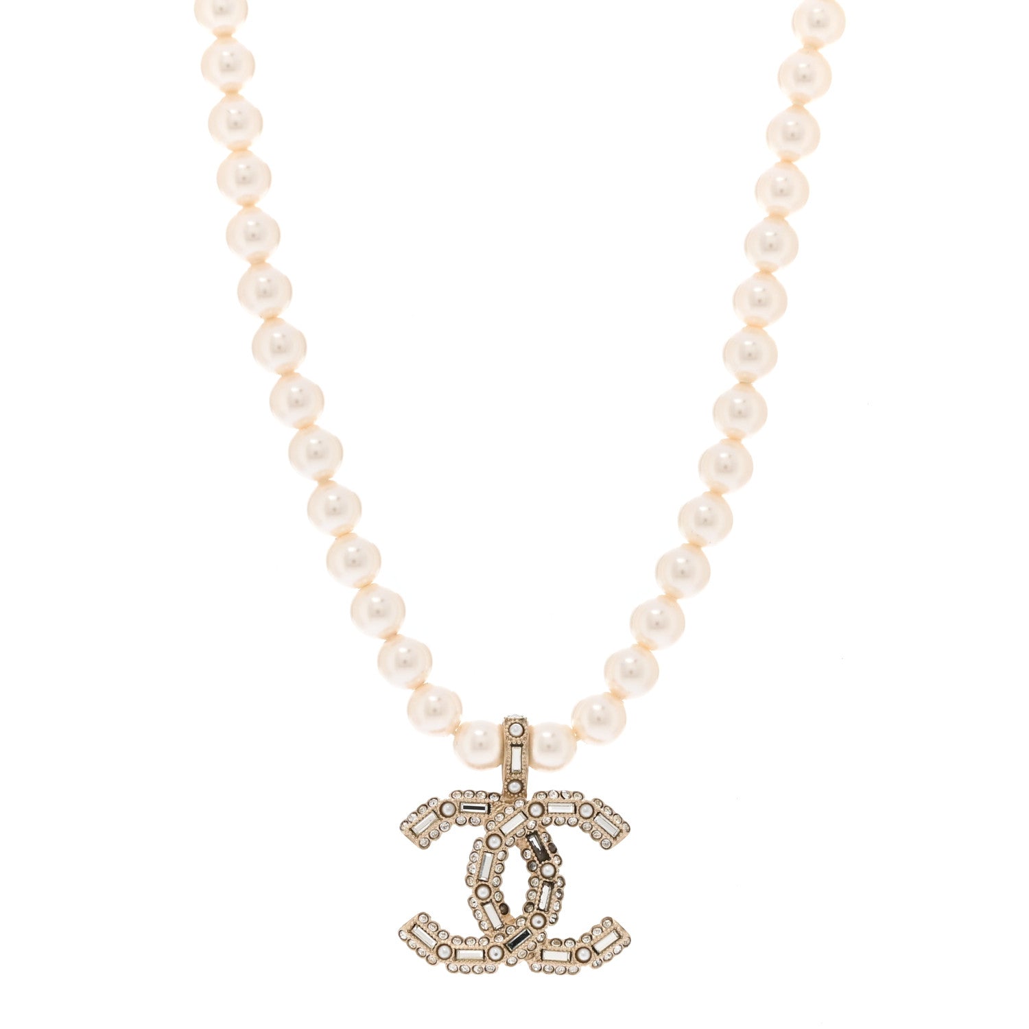 Chanel Pearl Crystal Baguette CC Short Necklace Gold 1 of 6