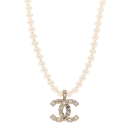 Chanel Pearl Crystal Baguette CC Short Necklace Gold 1 of 6