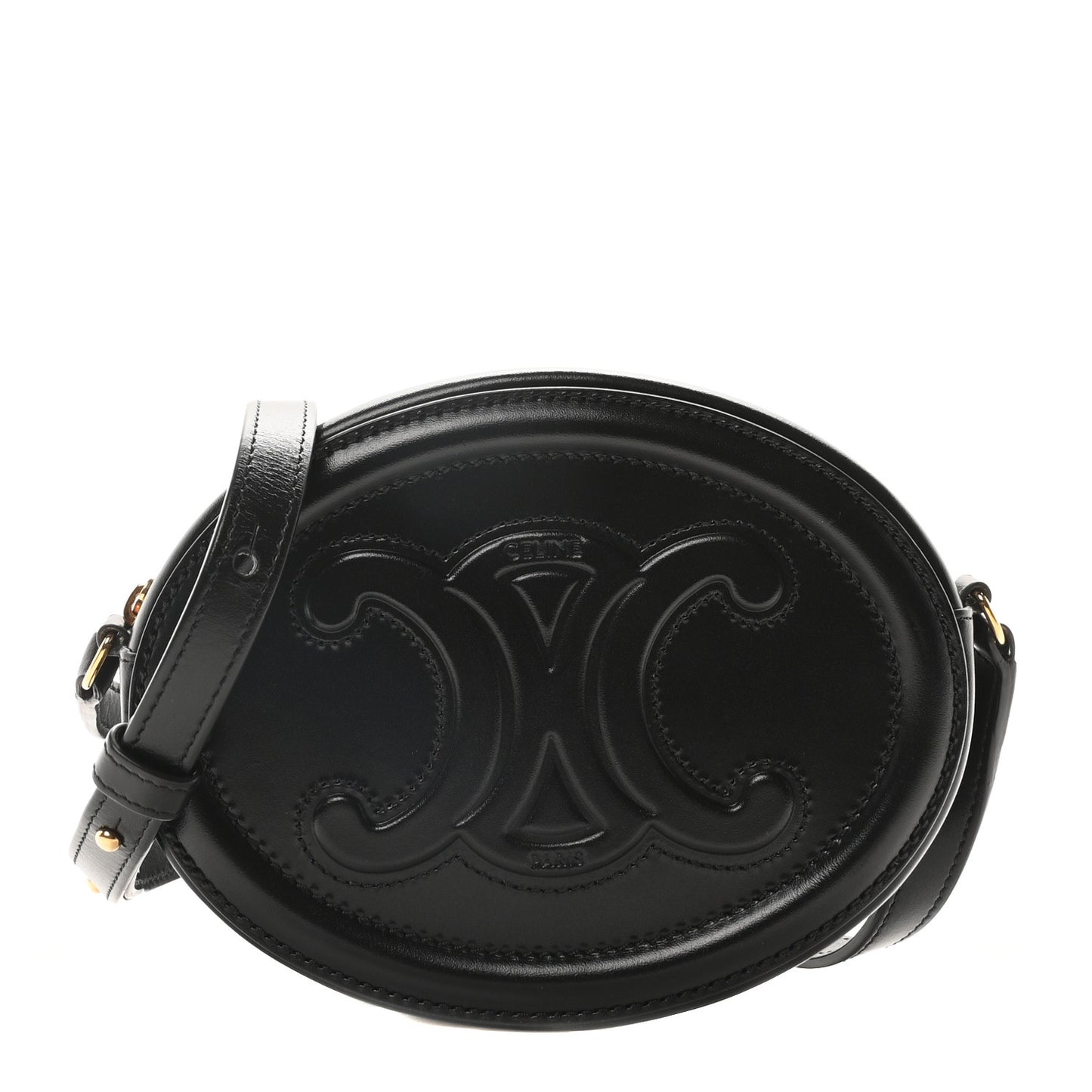 Smooth Calfskin Cuir Small Triomphe Oval Crossbody Purse Black