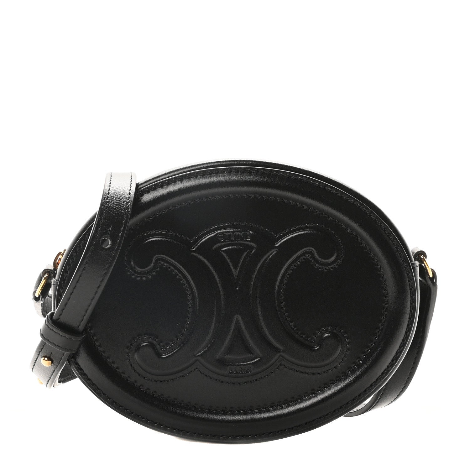 Celine Smooth Calfskin Cuir Small Triomphe Oval Crossbody Purse Black 1 of 11