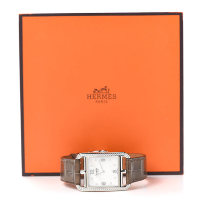 Hermes Stainless Steel Alligator Diamond Bezel Mother of Pearl 29mm Cape Cod Quartz Watch Etoupe 5 of 5