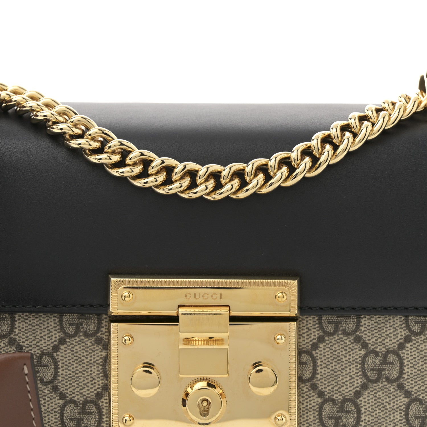 Gucci GG Supreme Monogram Calfskin Small Padlock Shoulder Bag Beige Black Cuir 8 of 11