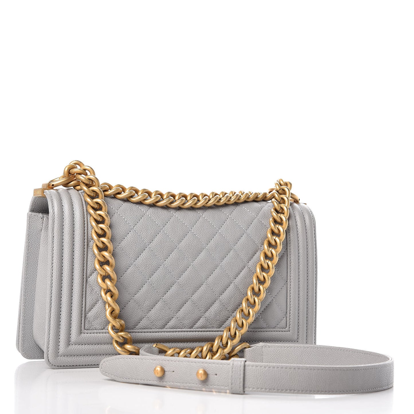 Caviar Quilted Medium Boy Flap Grey