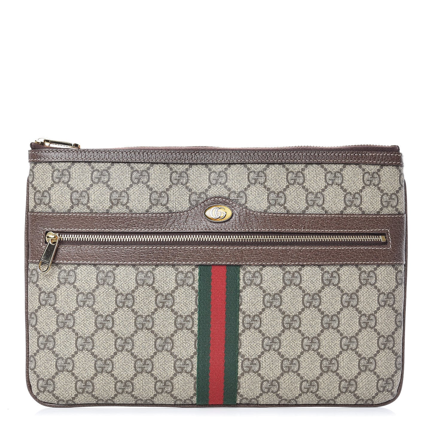 GG Supreme Monogram Large Ophidia Pouch Clutch Brown