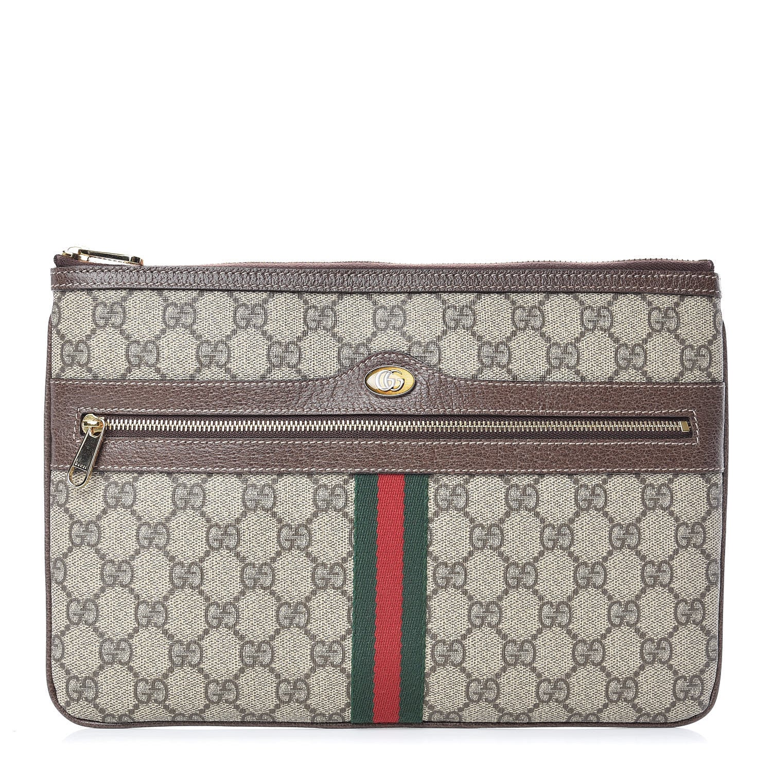 Gucci GG Supreme Monogram Large Ophidia Pouch Clutch Brown 1 of 8