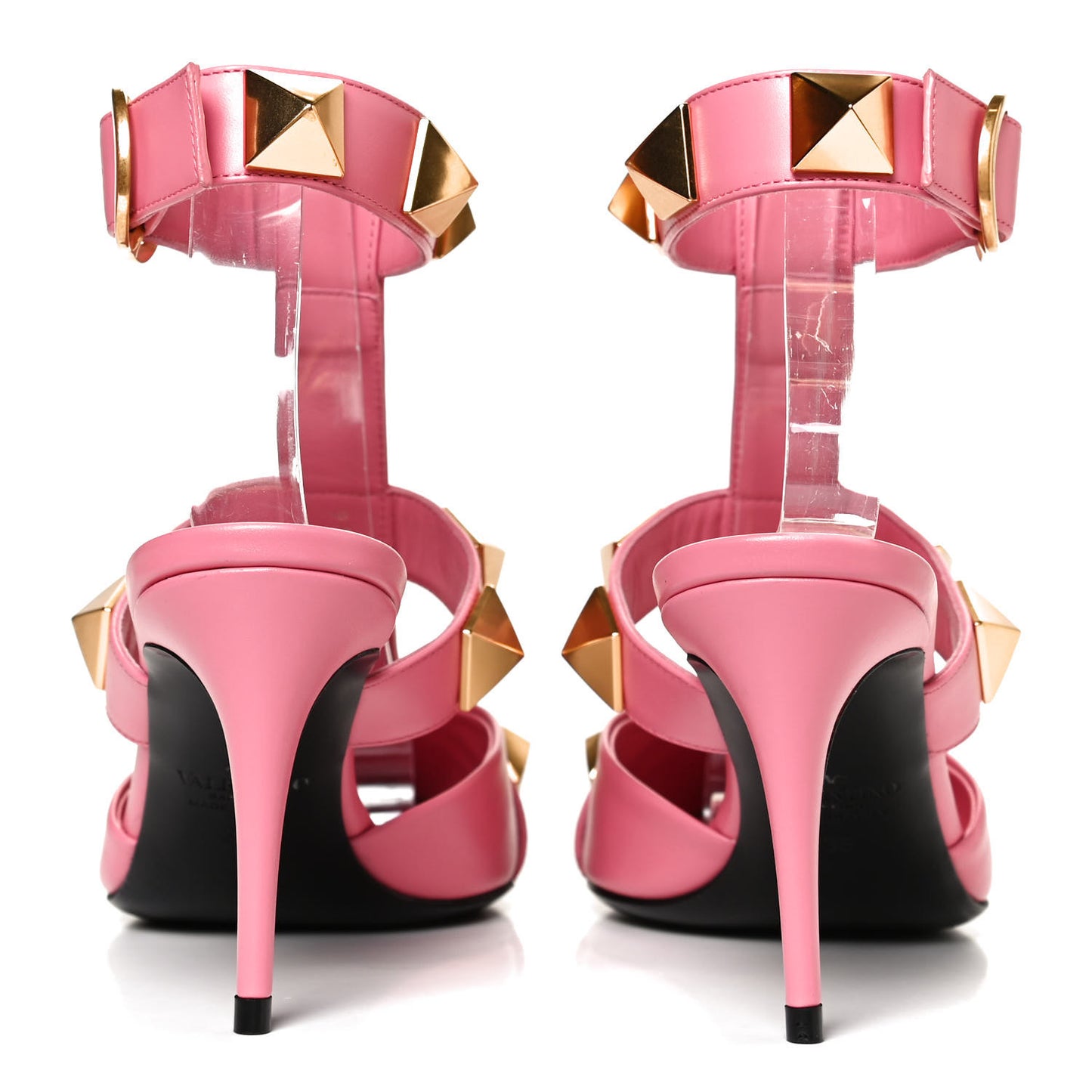 Calfskin Roman Stud Ankle Strap 80mm Pumps 36 Flamingo Pink