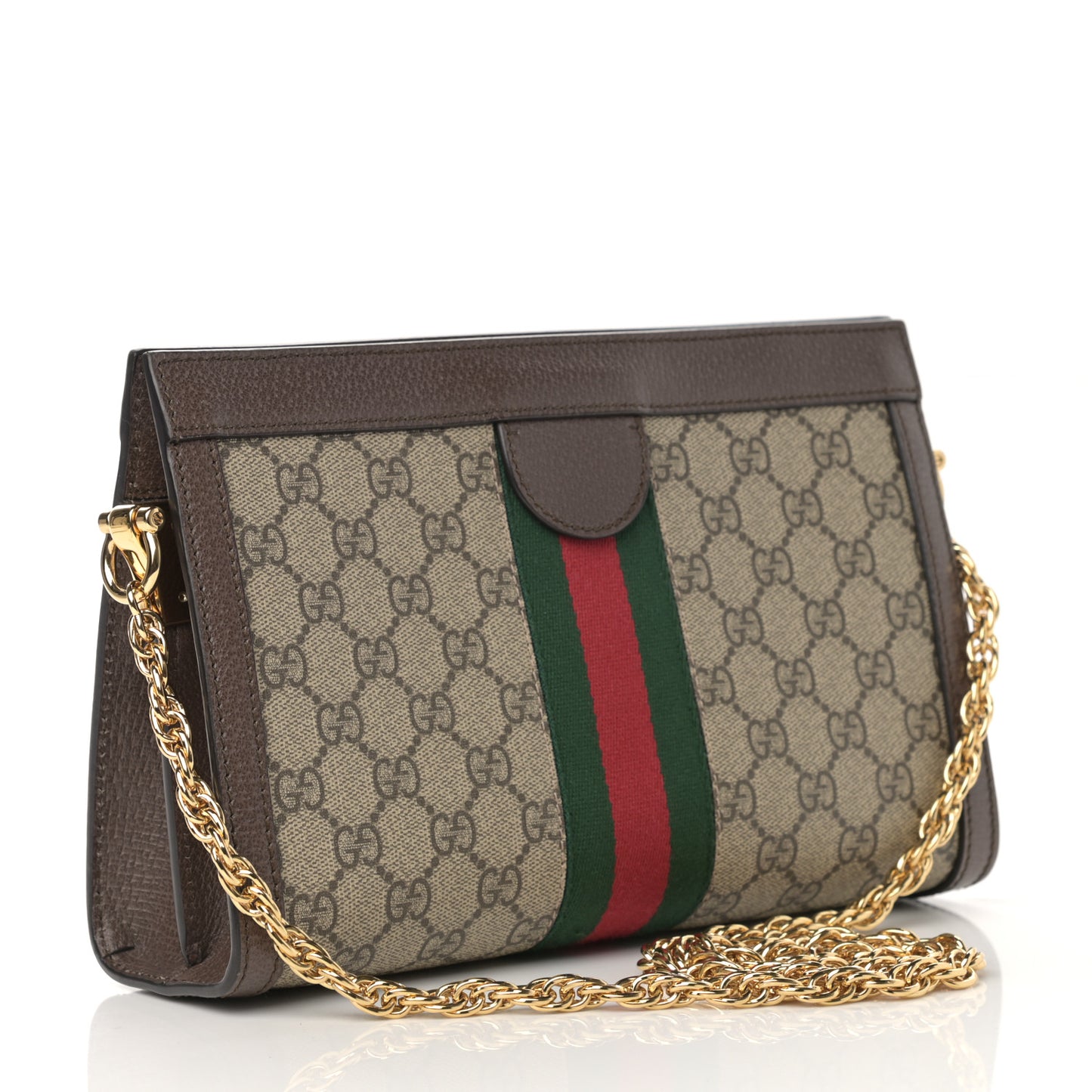GG Supreme Monogram Web Small Ophidia Chain Shoulder Bag Brown