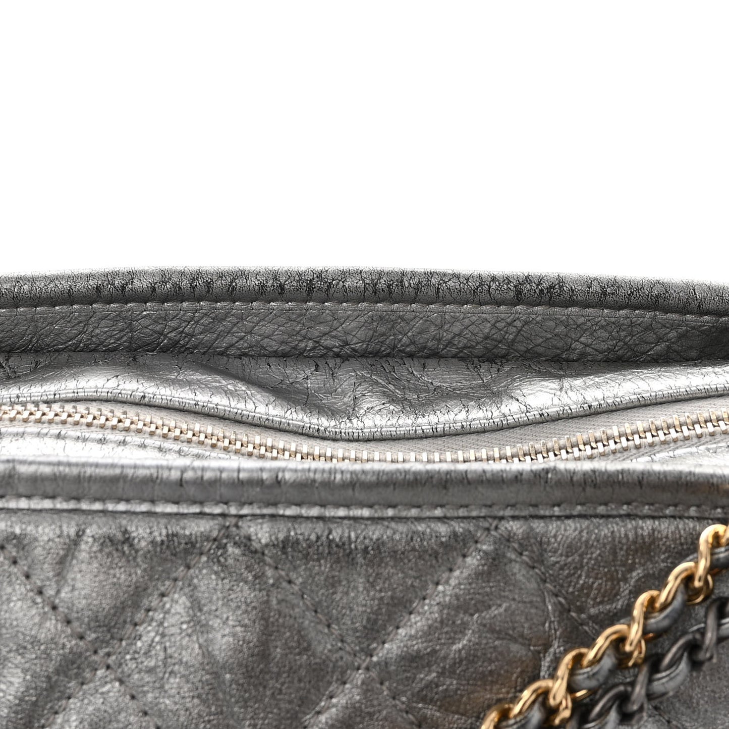 Metallic Aged Calfskin Quilted Large Gabrielle Hobo Silver