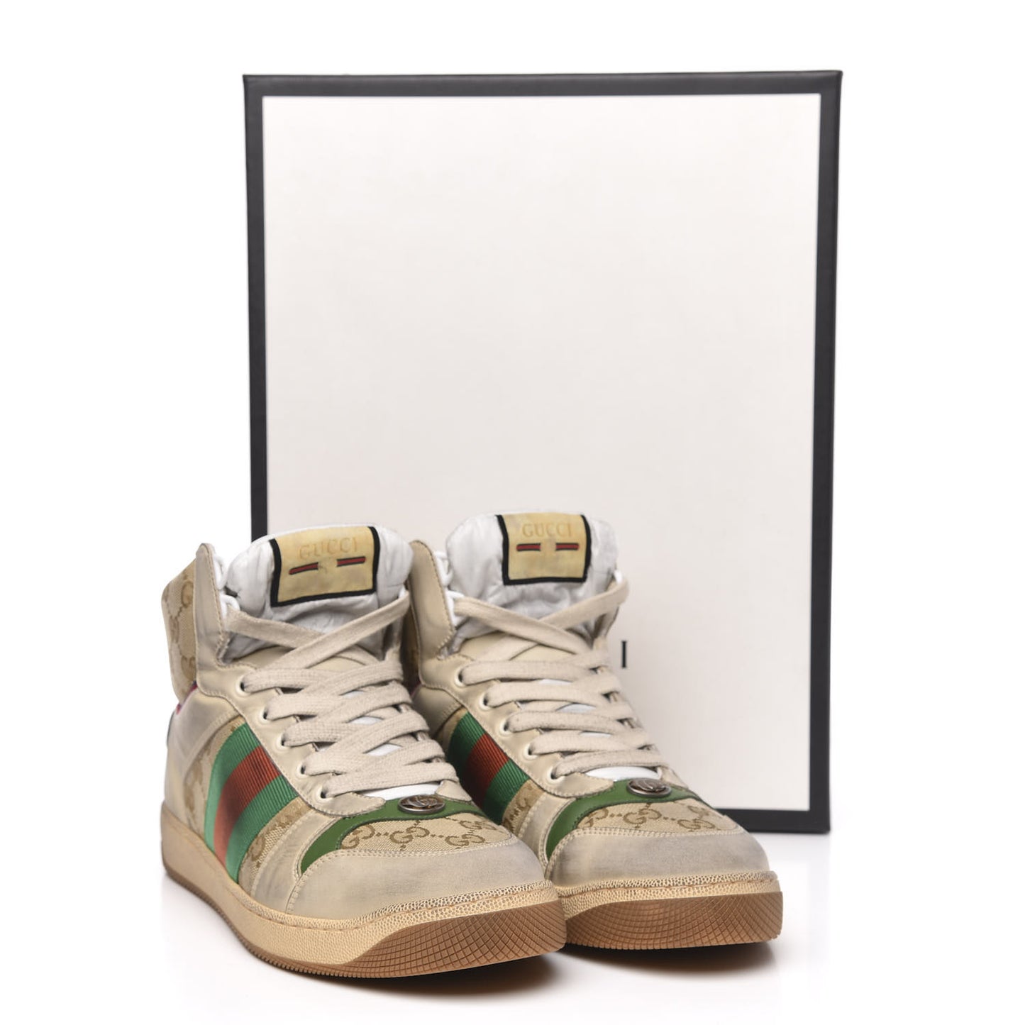 GG Monogram Nubuck Web Mens Screener High Top Sneakers 7.5 New Sand Dusty Milk Vintage Green