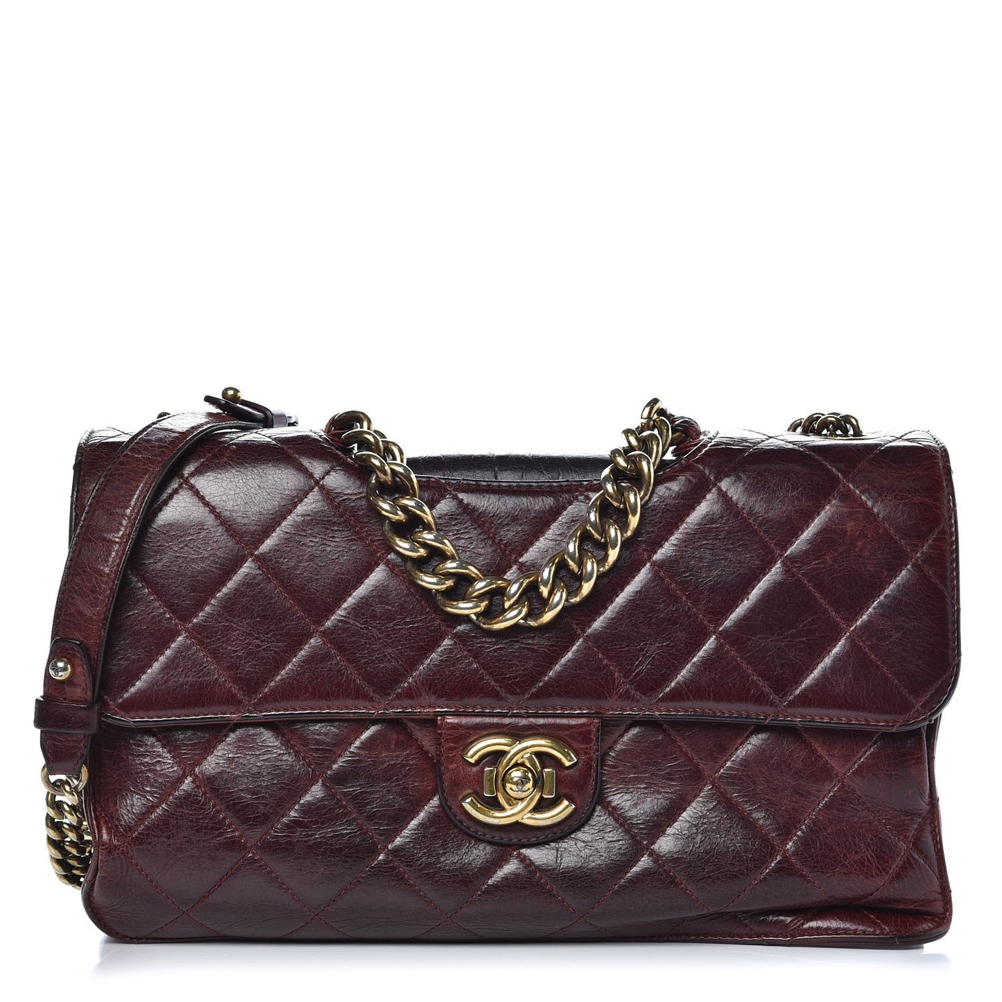 Glazed Calfskin Quilted Large Perfect Edge Flap Bordeaux