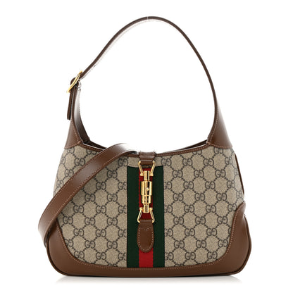 Gucci GG Supreme Monogram Azalea Calfskin Web Small Jackie 1961 Hobo Beige Ebony Brown Sugar 1 of 11