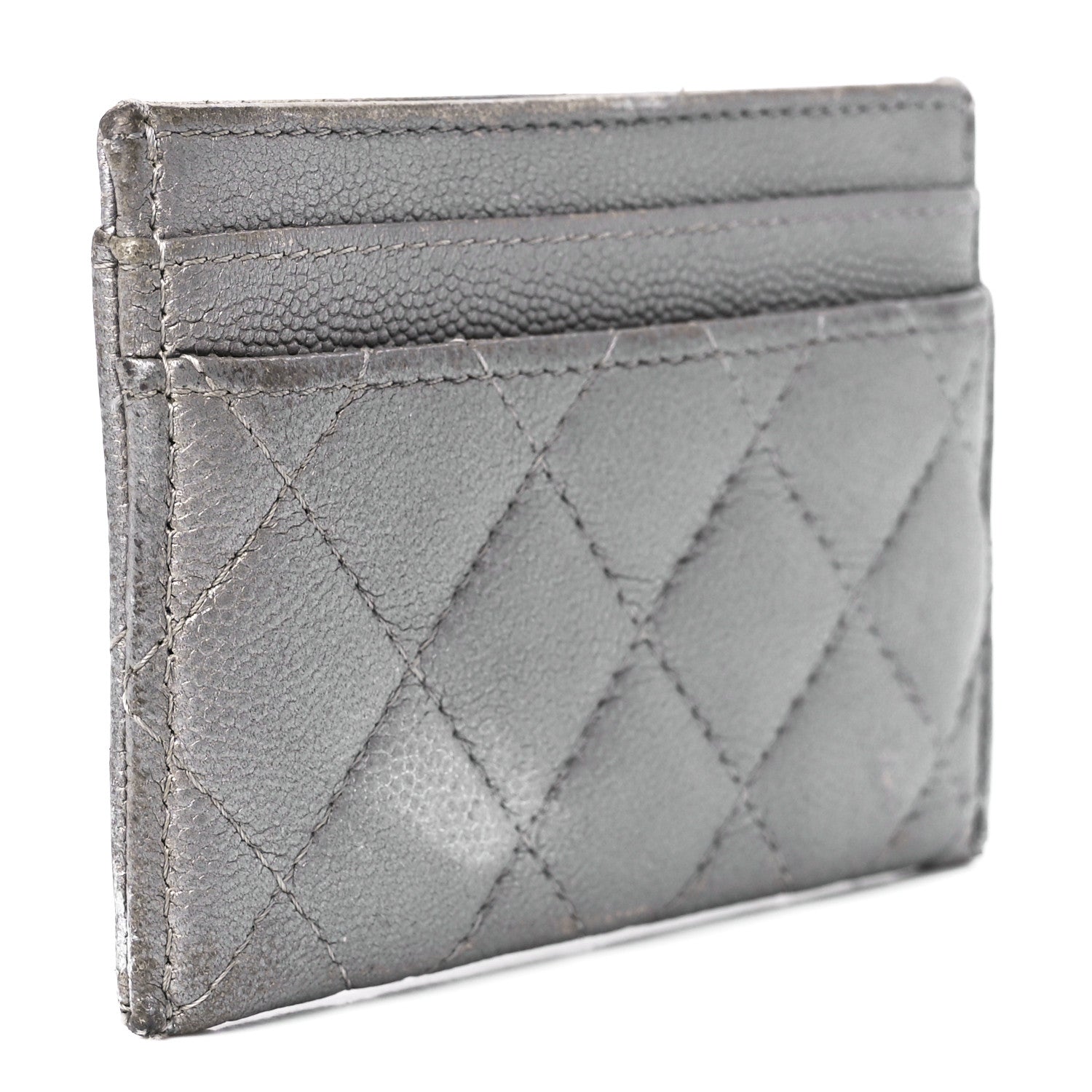 Chanel Metallic Caviar Quilted Card Holder Silver 2 of 10