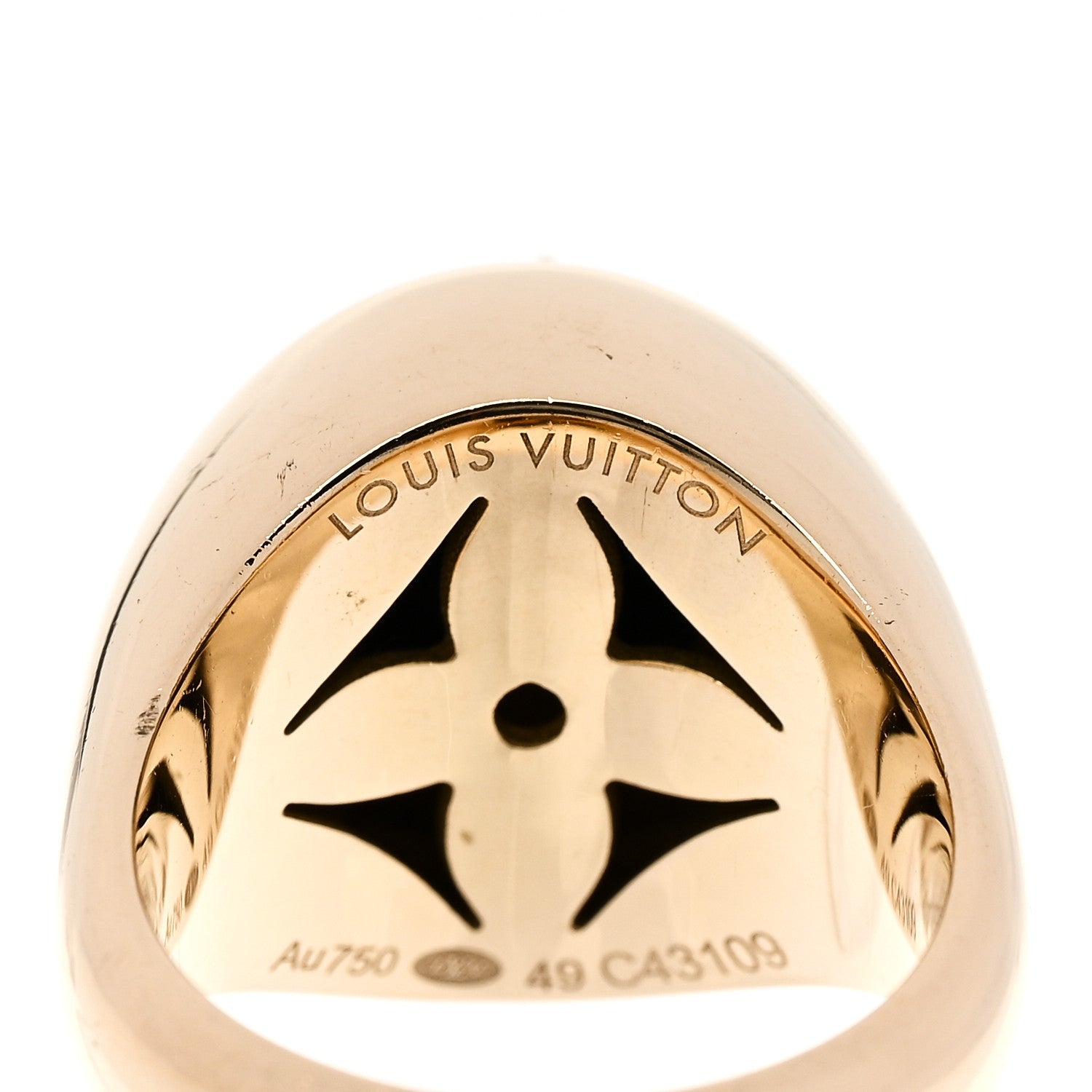 Louis Vuitton 18K Yellow Gold Diamond Malachite Blossom Signet Ring 49 5 4 of 6